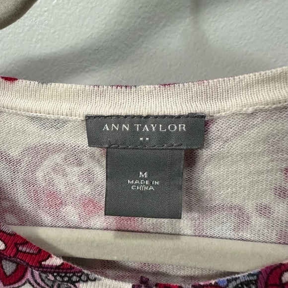 Talbots Women's Cotton 3/4 Sleeve Cardigan Sweater in Red Pink Grey White Sz M - Picture 2 of 9